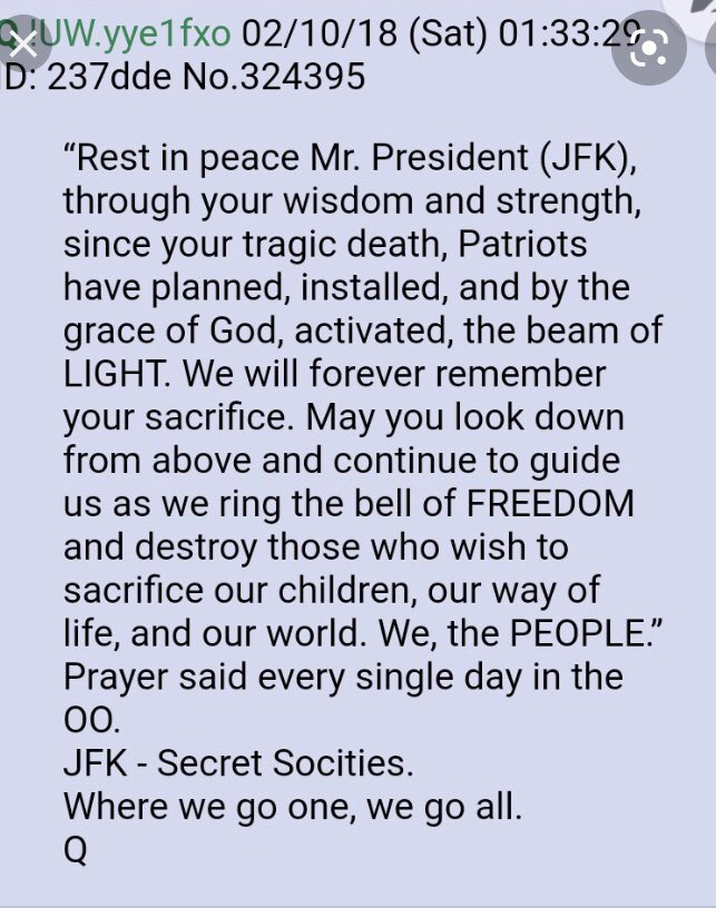 Loggerhead_'s tweet photo. @Qanon76 #QOTUS was 17 when his hero JFK was slain in sacrifice by evil men on the altar of those who serve THEIR “order,” not The Plan of God. #DJT planned JUSTICE for more than half a century. The Hand of God is upon QOTUS. https://t.co/ISeOR9Lxwg