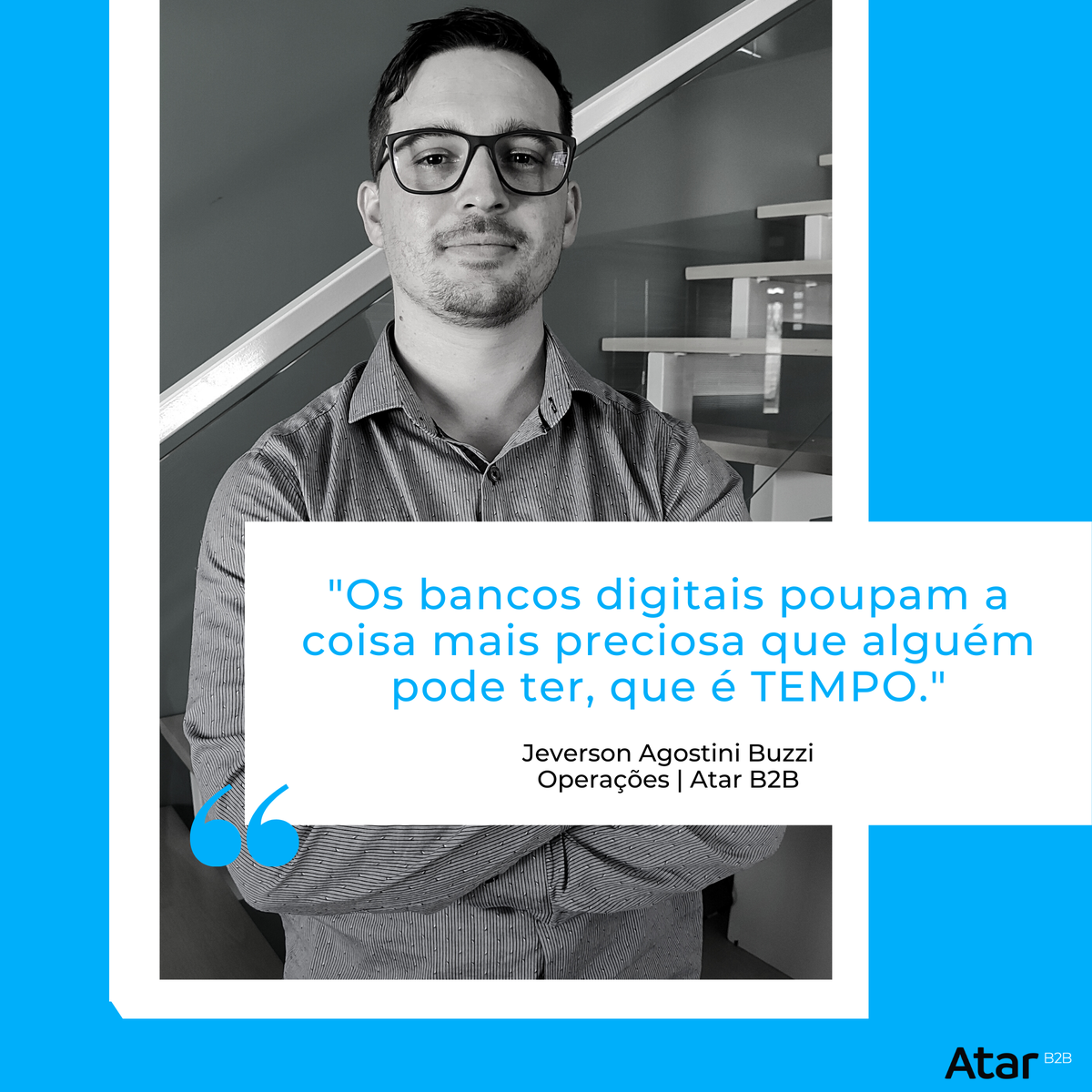 AtarB2B's tweet photo. Comentário do Jeverson Agostini Buzzi, do time de operações da Atar B2B, sobre um dos muitos benefícios de um banco digital.

As empresas que não perceberem isso, ficarão para trás!

#fintechme #tempo #dinheiro #bancodigital https://t.co/VMS0DjYQPo