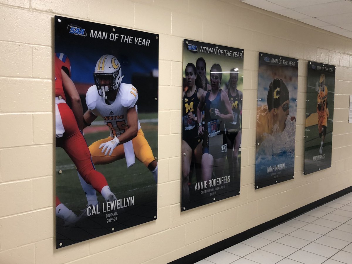 CentreFootball's tweet photo. Check out the new addition to Sutcliffe. Great to have 2020 @SAA_Sports Man of the Year @Cal_Lewellyn recognized alongside @CentreAthletics past recipients of the league’s highest honor
#BestAtBoth | #PEV https://t.co/MLlsRMYDys
