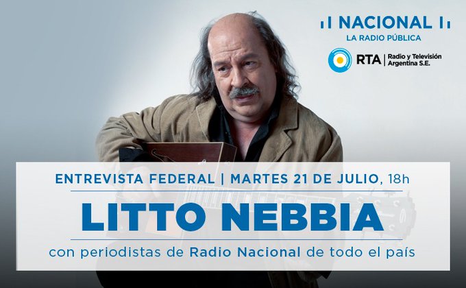 NacionalSj's tweet photo. No te pierdas a las 18h a Litto Nebbia que será entrevistado por periodistas de las Radios Públicas de todo el país #EntrevistaFederal https://t.co/SbDgaWY2Vu