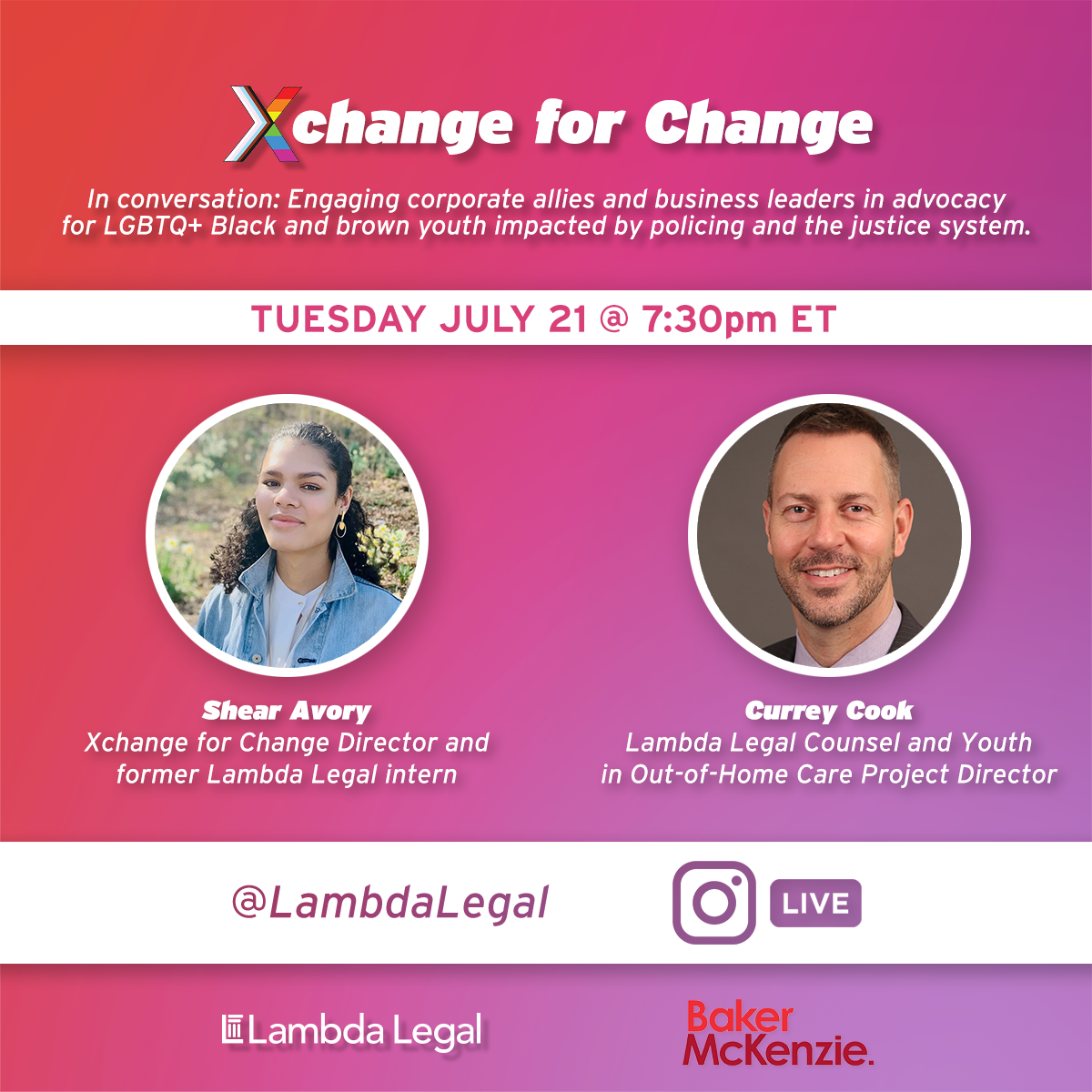 LambdaLegal's tweet photo. 📺 Coming up at 7:30pm ET: Our Counsel &amp; Youth in Out-Of-Home Care Project Director @CurreyCook will be in conversation with former LL intern and @LGBTQXchange Director @ShearAvory on #IGLive: https://t.co/XPNOEusGjz https://t.co/jwSGdfbuU9