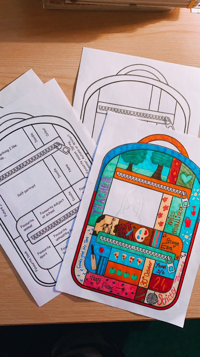 missamcallister's tweet photo. First week back activity: get to know me back packs 🎨🎒Please excuse the horrendous drawings, I am definitely no artist 👩🏽‍🎨 #edutwitter #nqt #teachertwitter https://t.co/ftFEbm89xh