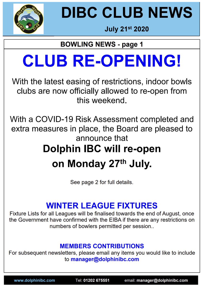 DolphinIbc's tweet photo. GREAT NEWS! Indoor Bowls returns to @DolphinIbc on Monday 27th July  @mbe_alex @paxton_robert @BowlsScotland @WeybridgeBowls @lindabr88009216 @JamieChestney @brett1_nick @DalesSports @soliindoorbowls @stmfdindrbwls @LeicIndoorbowls @BowlsIndoor @Oxbowls @leedsibc @EssexIndoorBA https://t.co/HcJMfyLeqX