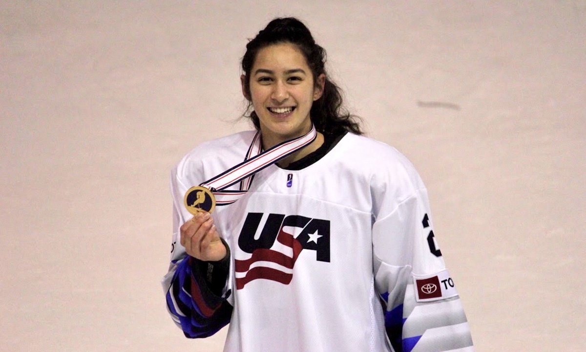 usahockey's tweet photo. After coming up golden at the 2020 IIHF U18 Women's World Championship, @MiaBiotti looks forward to continuing the family tradition of skating for @harvardcrimson → https://t.co/Nk0EDf4maJ https://t.co/FG1MQCG3sl