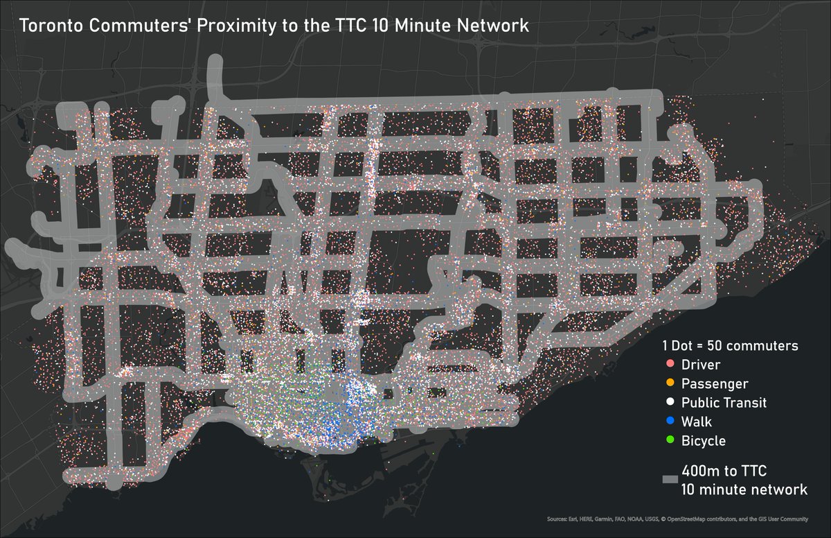 benkMapsStats's tweet photo. How well does the TTC's frequent 10 minute network serve commuters in Toronto? This map helps to visualize where commuters are well served, and where there may be gaps
#ArcGIS #CanMaps #Transit #Toronto https://t.co/eucjQMviuN