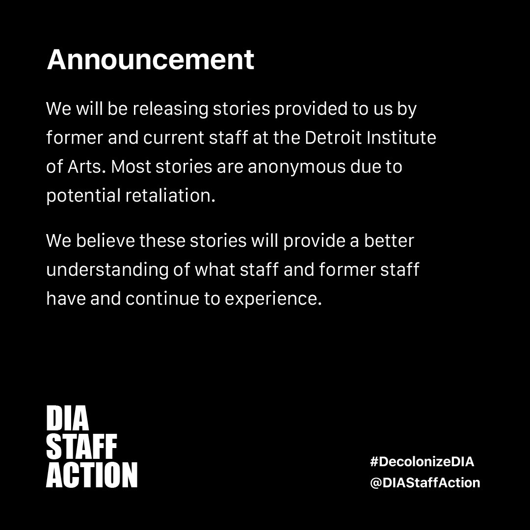 DIAstaffaction's tweet photo. ‼️ #DecolonizeDIA #MuseumsAreNotNeutral #Detroit https://t.co/p87jwyF5ak