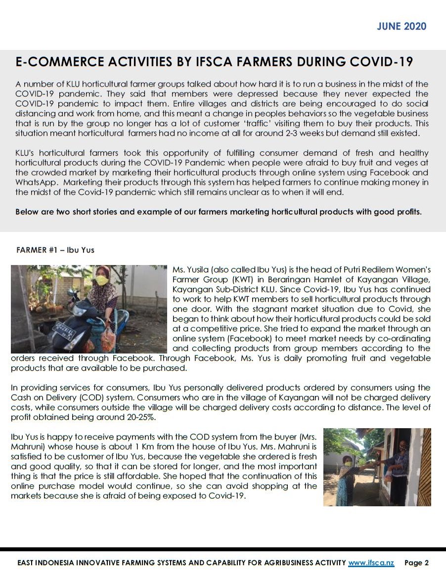 IFSCA_Activity's tweet photo. IFSCA Fact Sheet - June 2020.  IFSCA farmers in North Lombok are marketing their product through online systems to help sell horticulture during the Covid-19 pandemic #NTBAgribusiness @NZinJakarta #NZMantul #NZAid @MasseyUni @chrisNZscience @ifscaproject https://t.co/oSJ76OMcXH