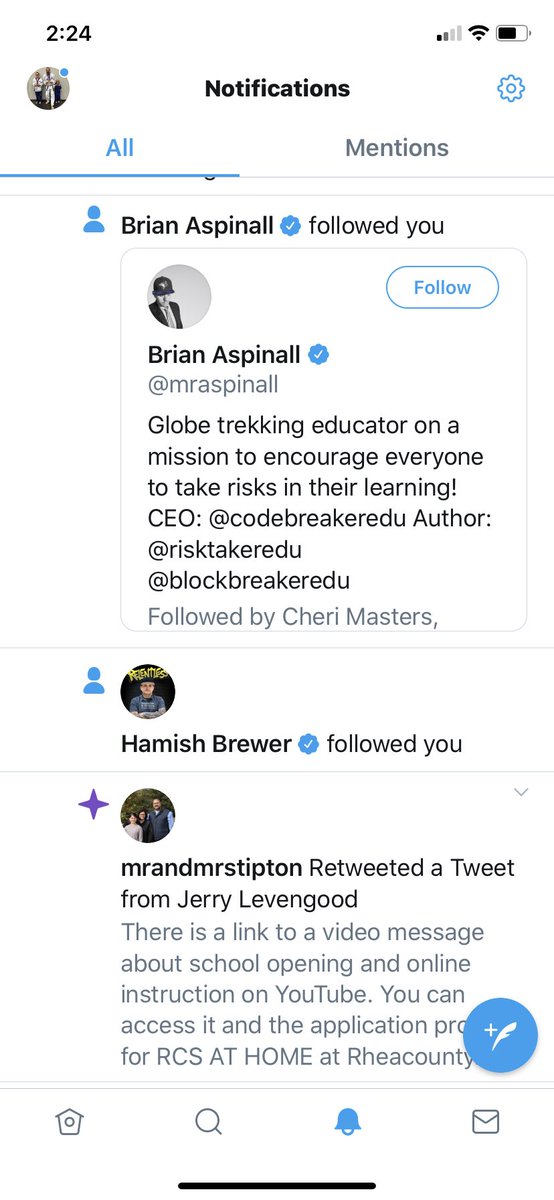 PrincipalPaulC's tweet photo. I think I’ve made the big time when @brewerhm follows me!  Thanks! https://t.co/tBFxLzOydn
