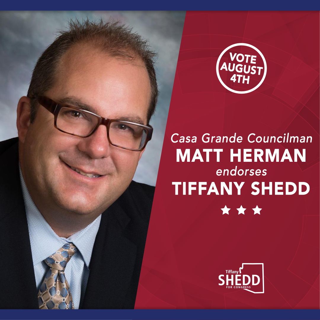 Tiffany_Shedd's tweet photo. Councilman Herman has called Casa Grande home his entire life and we both graduated from Casa Grande Union High. @matt4cg is also a local small business owner and an example of compassionate conservatism. I am grateful for your friendship and support. #AZ01 https://t.co/4SX8MoWiKO