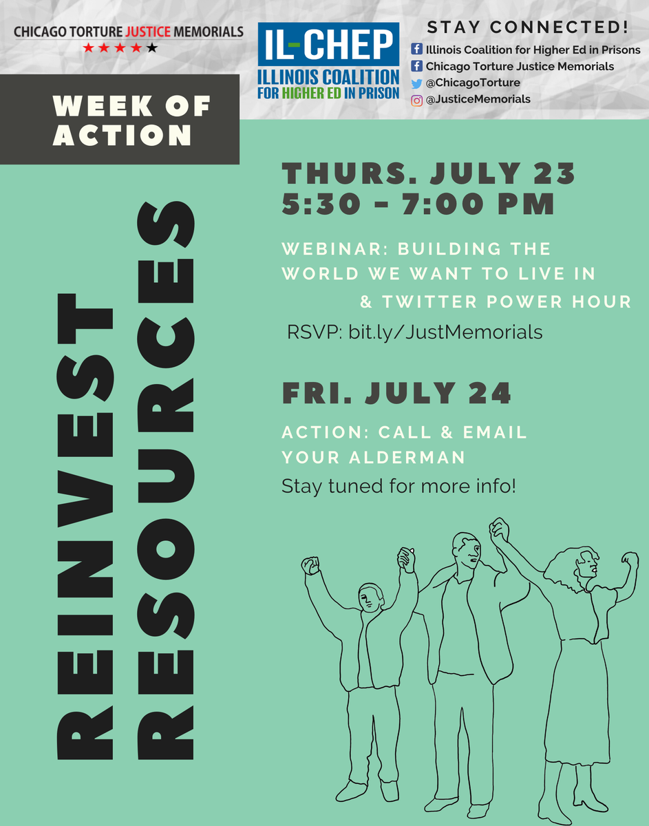 ChicagoTorture's tweet photo. This is part of our week of action with Illinois Coalition for Higher Education in Prisons. Make sure you tune into our other events and calls to action! You can also sign our petition, donate to the memorial, and subscribe to our mailing list at https://t.co/R2oItwfAlA https://t.co/PqcPAYRW2A
