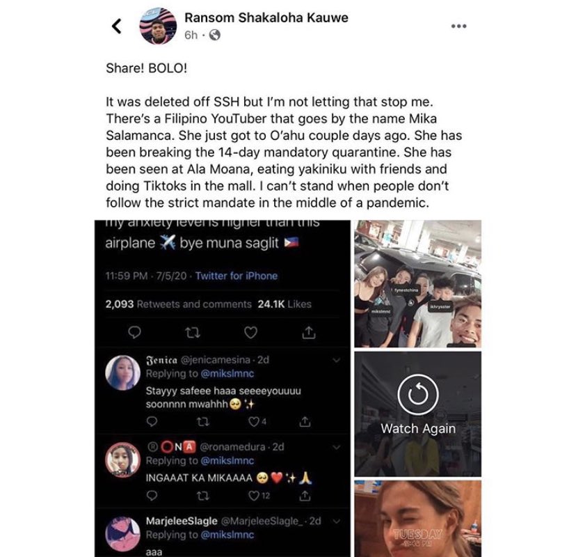 When people started calling them out for it, they took down their pictures and videos. Someone actually posted about her violating the Quarantine Rules on Facebook and it even got posted on da808feed on IG. This was posted on July 9th