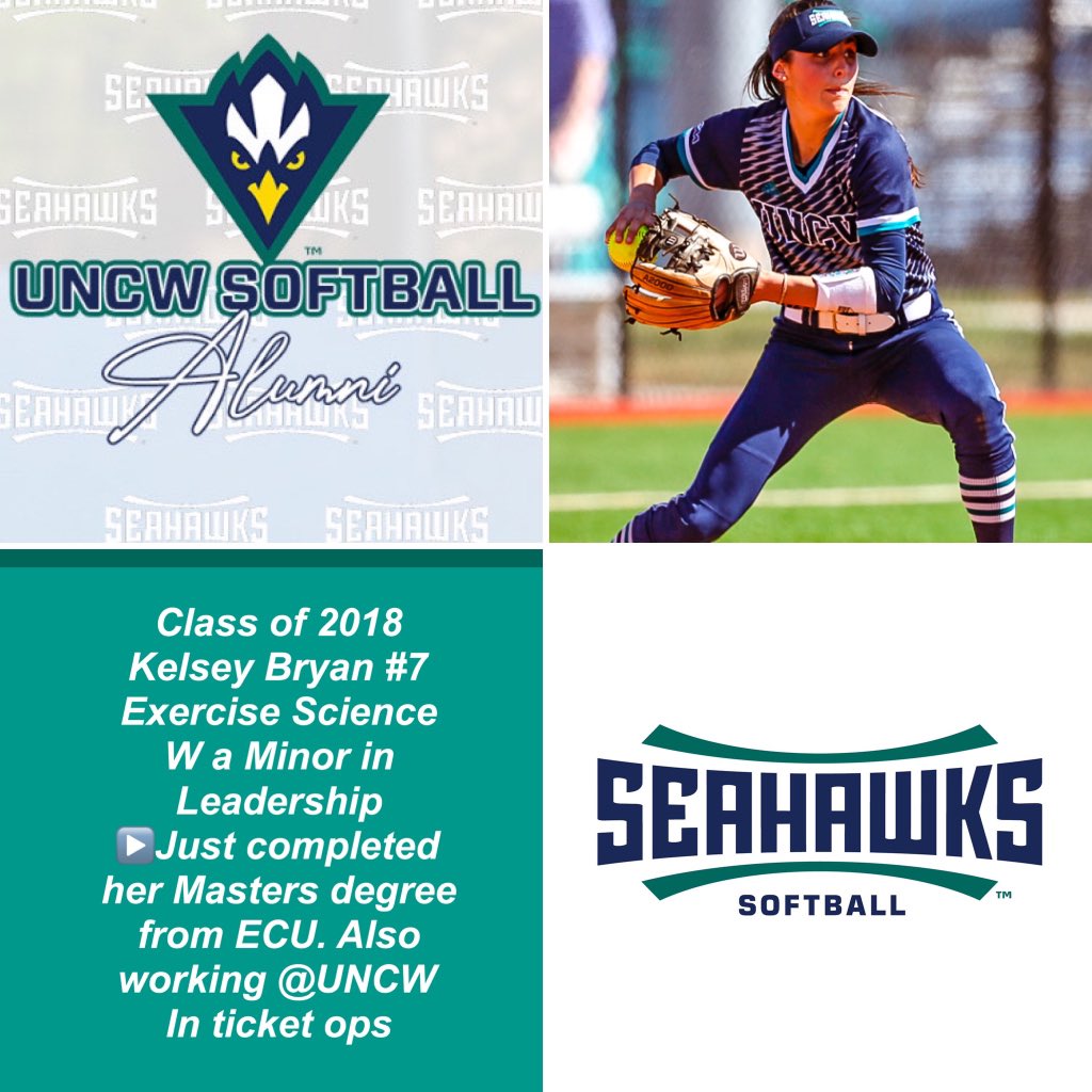 UNCWsoftball's tweet photo. ‼️‼️JULY ALUMNI‼️‼️ @kel_c7 played middle infield during her time at UNCW, and is ranked in the top 10 in a couple categories. Let’s see what she studied, where she completed her Masters from, what jersey she wore and when she graduated! #uncw #seahawksoftball #uncwalumni https://t.co/rmQuxs2806