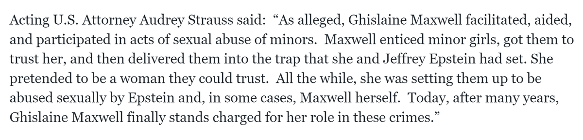 MarshallCohen's tweet photo. Trump on Ghislaine Maxwell: "I wish her well."

Here is what the DOJ says about her: https://t.co/VDfHDdbHnY