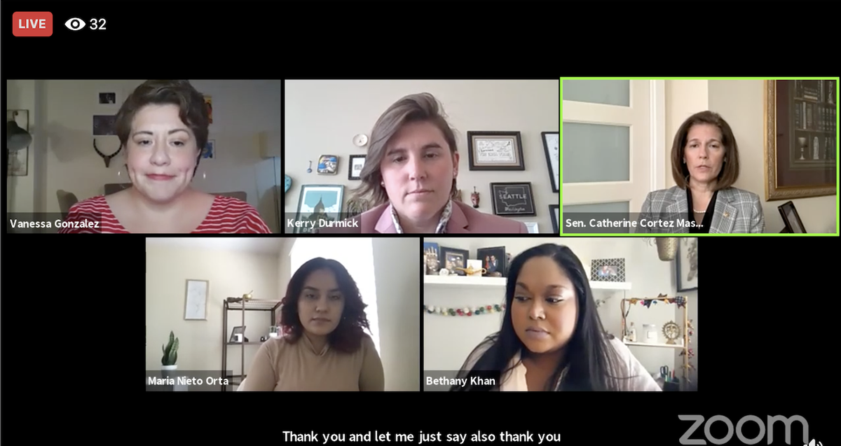 Screenshot of the Facebook Live event, showing the five participants dialed in through Zoom.