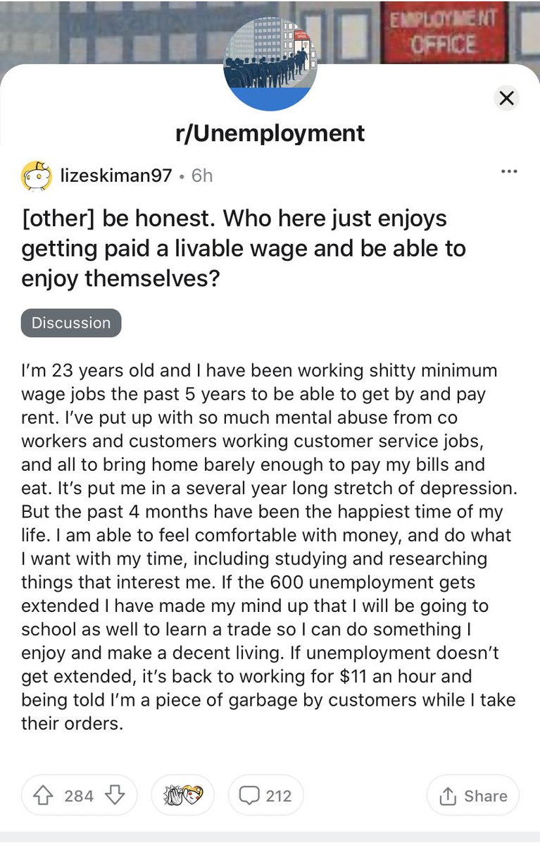 Latest top post on r/unemployment. Found this one particularly interesting