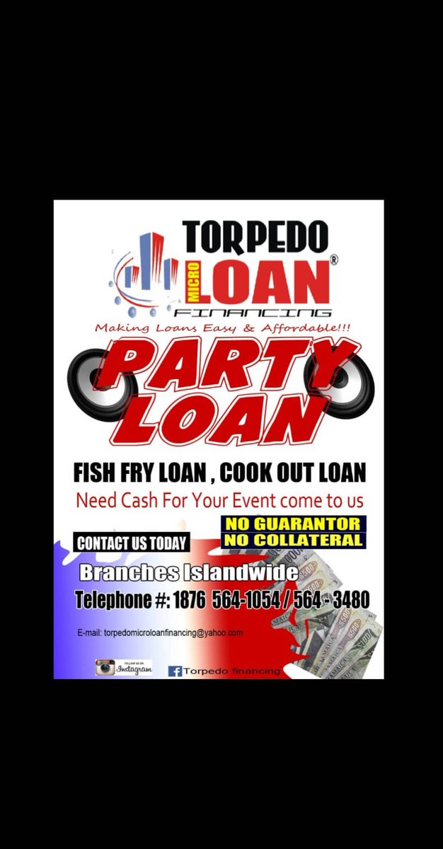 We give loans for all purpose. How about a party loan???
Call us at 876-564-1054/876-564-4905