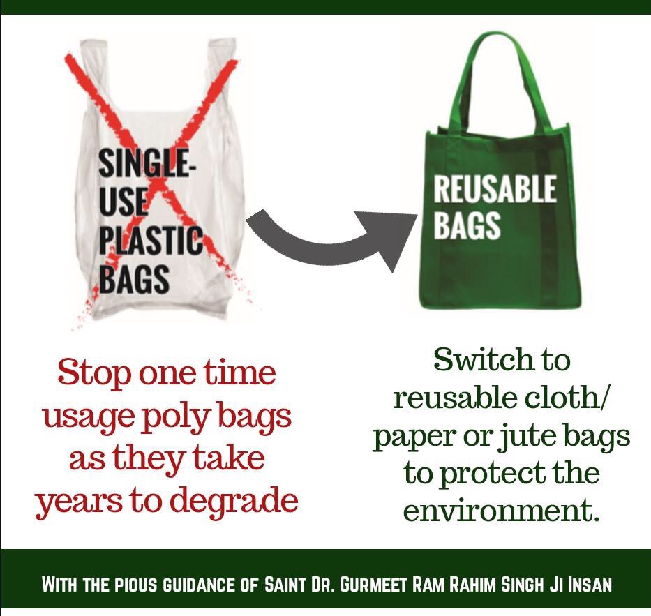 officialmsgfans's tweet photo. Polythene is very hazardous for our environment. It is destroying our flora &amp; fauna. We should use biodegradable measures &amp; help to protect our planet. With the motivation of St. @Gurmeetramrahim ji millions @derasachasauda pledged to #SwitchToClothBags instead of polythene bags. https://t.co/4Yynnbewc1