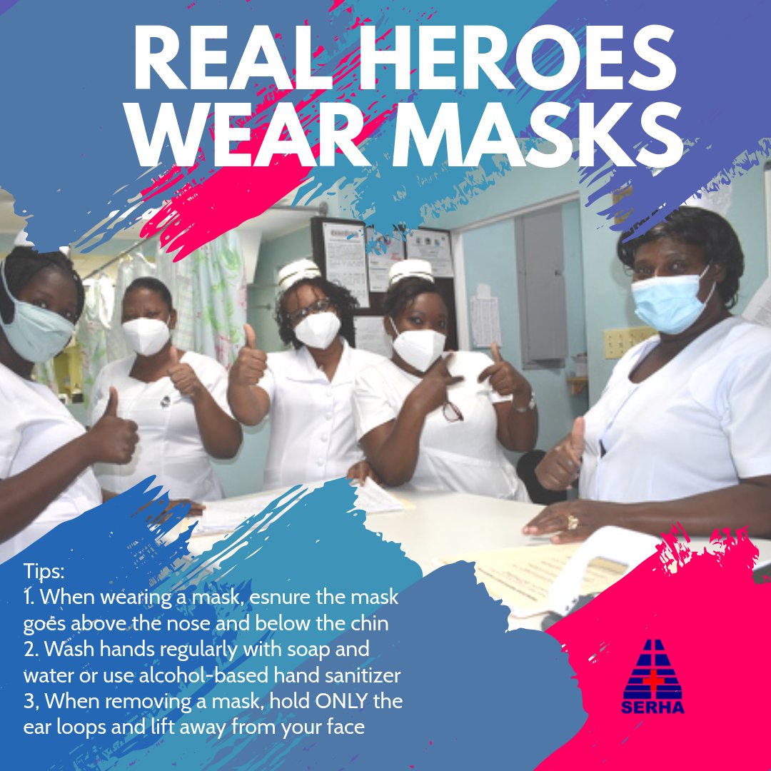 theserhajm's tweet photo. Be a real hero and wear your mask in public in order to curtail the spread of the coronavirus. Kindly be reminded that when wearing a mask, ensure the mask goes above the nose and below the chin. @themohwgovjm @wrhagovjm @SRHAJamaica @mohnerha
#WearMaskinPublic https://t.co/BTEaejxZUn