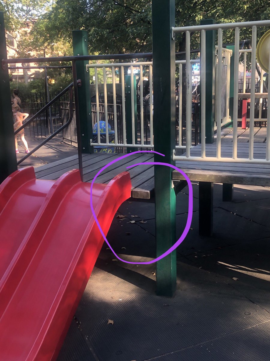 linzfaryl's tweet photo. .@NYCParks we play in Carroll park small children playground every day and there’s a play scape that’s unsafe. It has (unsure why) openings on either side of the slide. My 2 yo son fell out of one today. He’s ok but could have been Seriously hurt. https://t.co/OFTEwXzxKj