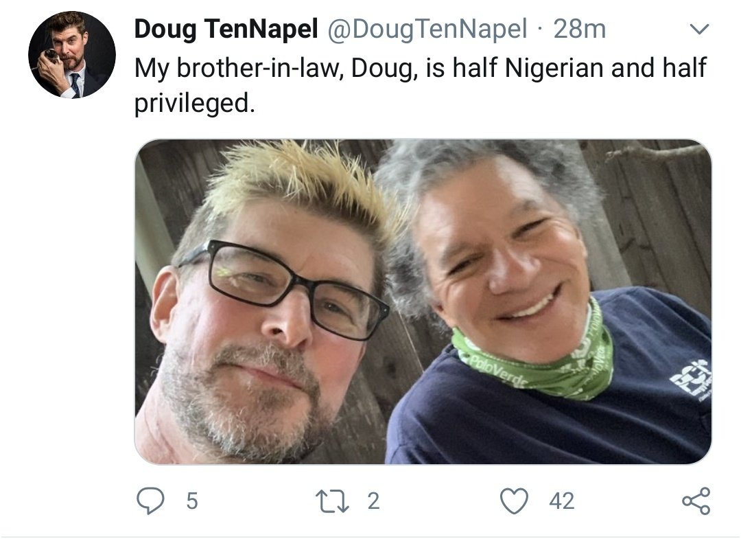 Doug uses a picture of a family member to be a racist troll.