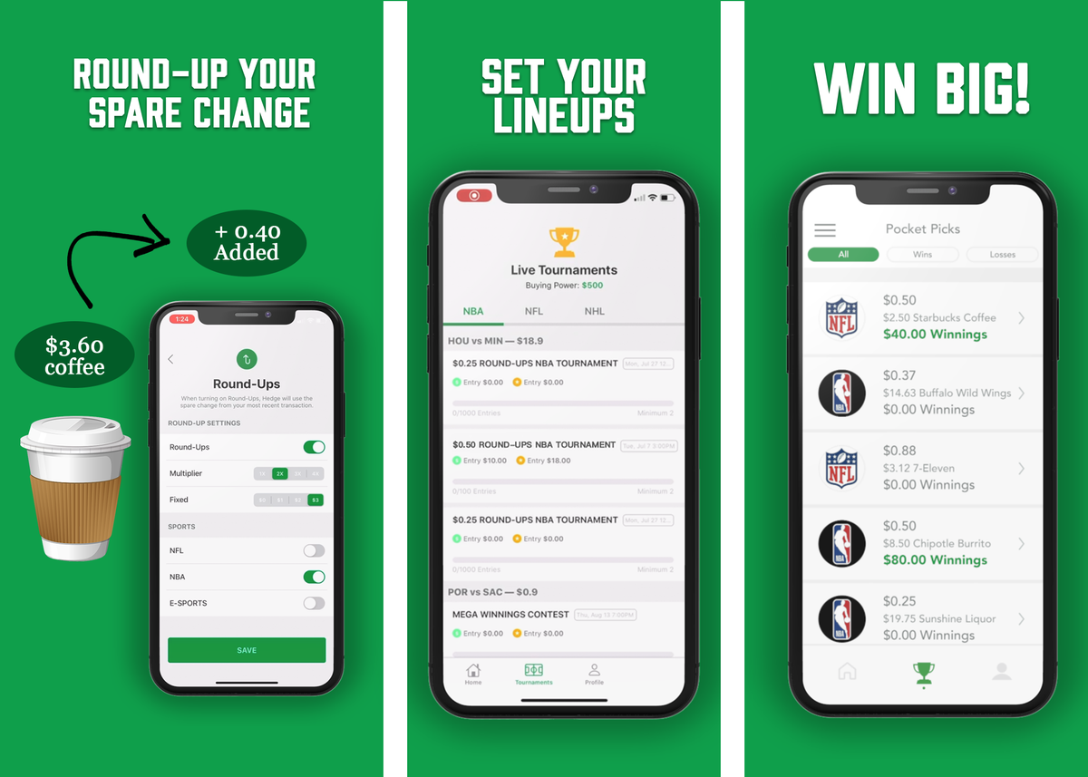 Hedge_Pay's tweet photo. How does Hedge work? 🧐
1. Simply connect your debit or credit card with your Hedge account and your purchases will be rounded up to the nearest dollar.
2. Set your lineups and enter into contests of your choice.
3. Win Big and 10x, 25x, or 50x your spare change! 🦔 https://t.co/zFNDhiOjNt