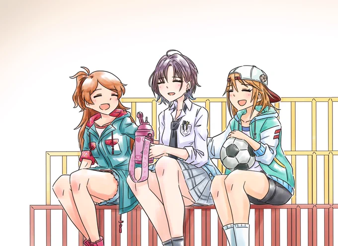 アイマス越境20
ミリ×シャニ×デレ>
環「お姉さんここで何してるの?」
透「友達が来るの、待ってるんだ」
晴「待ち合わせか?」
透「ううん、迷子」
晴「迷子か。気落とすなよ!」
透「ありがとう、大丈夫」
環「喉渇いてない?麦茶飲む?」
透「じゃあ、いただこうかな」

#大神環
#浅倉透
#結城晴 