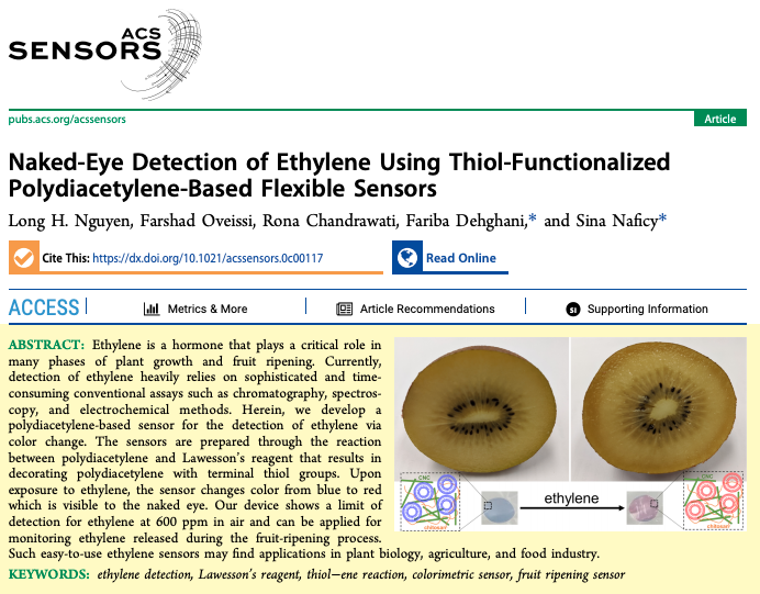 Rona Chandrawati (@ronachandrawati) on Twitter photo Excited to learn that our work on colorimetric sensors to indicate fruit ripening <a href="/ACS_Sensors/">ACS Sensors</a> has been featured in <a href="/cenmag/">C&EN (Chemical & Engineering News)</a>! Congratulations Long Nguyen for his excellent work! This study is led by <a href="/SNaficy/">Sina Naficy</a> and <a href="/DehghaniFariba/">Fariba Dehghani</a>
cen.acs.org/content/cen/ar…
pubs.acs.org/doi/full/10.10… Excited to learn that our work on colorimetric sensors to indicate fruit ripening <a href="/ACS_Sensors/">ACS Sensors</a> has been featured in <a href="/cenmag/">C&EN (Chemical & Engineering News)</a>! Congratulations Long Nguyen for his excellent work! This study is led by <a href="/SNaficy/">Sina Naficy</a> and <a href="/DehghaniFariba/">Fariba Dehghani</a>
cen.acs.org/content/cen/ar…
pubs.acs.org/doi/full/10.10…