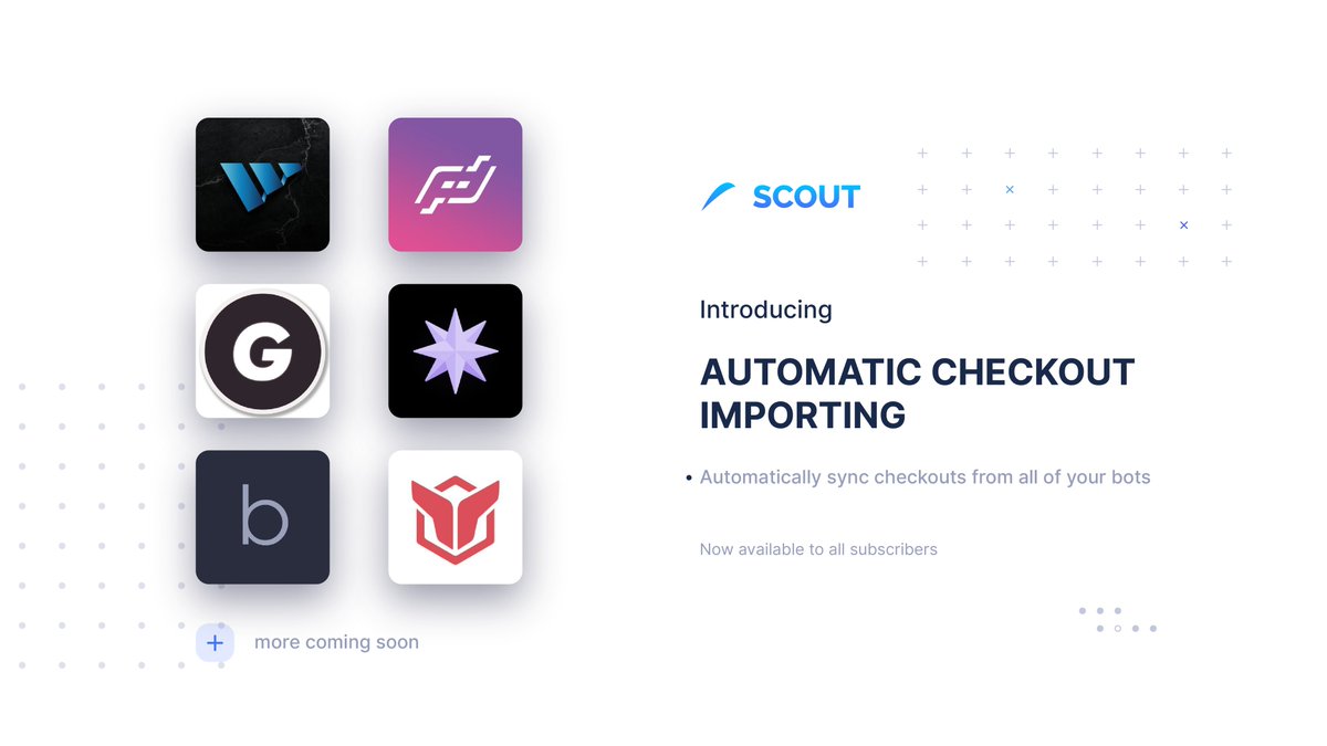 scout_ai's tweet photo. Automatic checkout importing 🛒

Connect your bots and have your checkouts automatically import straight into your inventory ⚡️ https://t.co/o9ErE7lg4Y