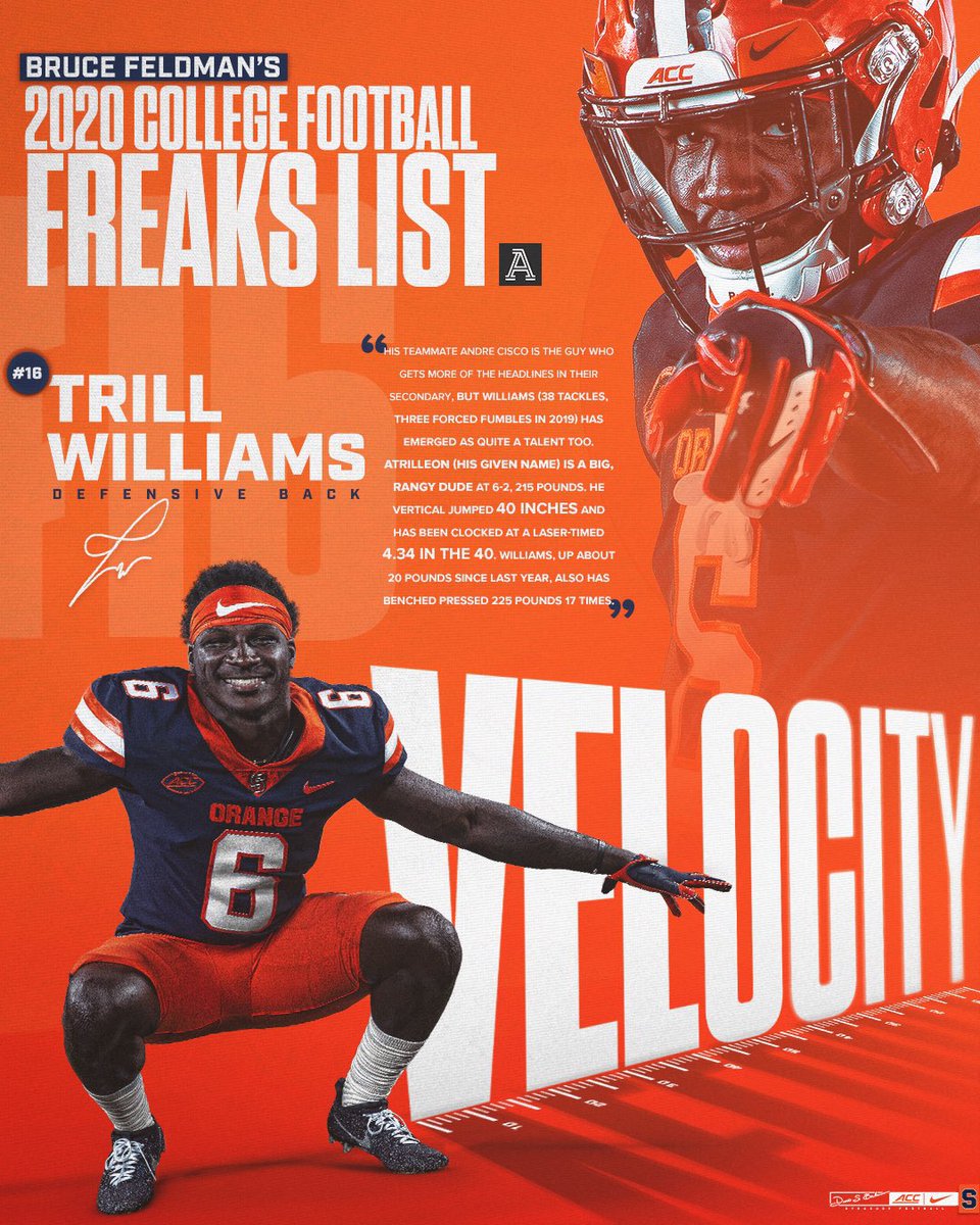 CuseFootball's tweet image. Absolute FREAKS 🤯

@TrillWilliams6 and @OCHOClSCO both check in inside the top-25 of @TheAthleticCFB’s Freaks List. @cusefb_strength has these guys working 💪