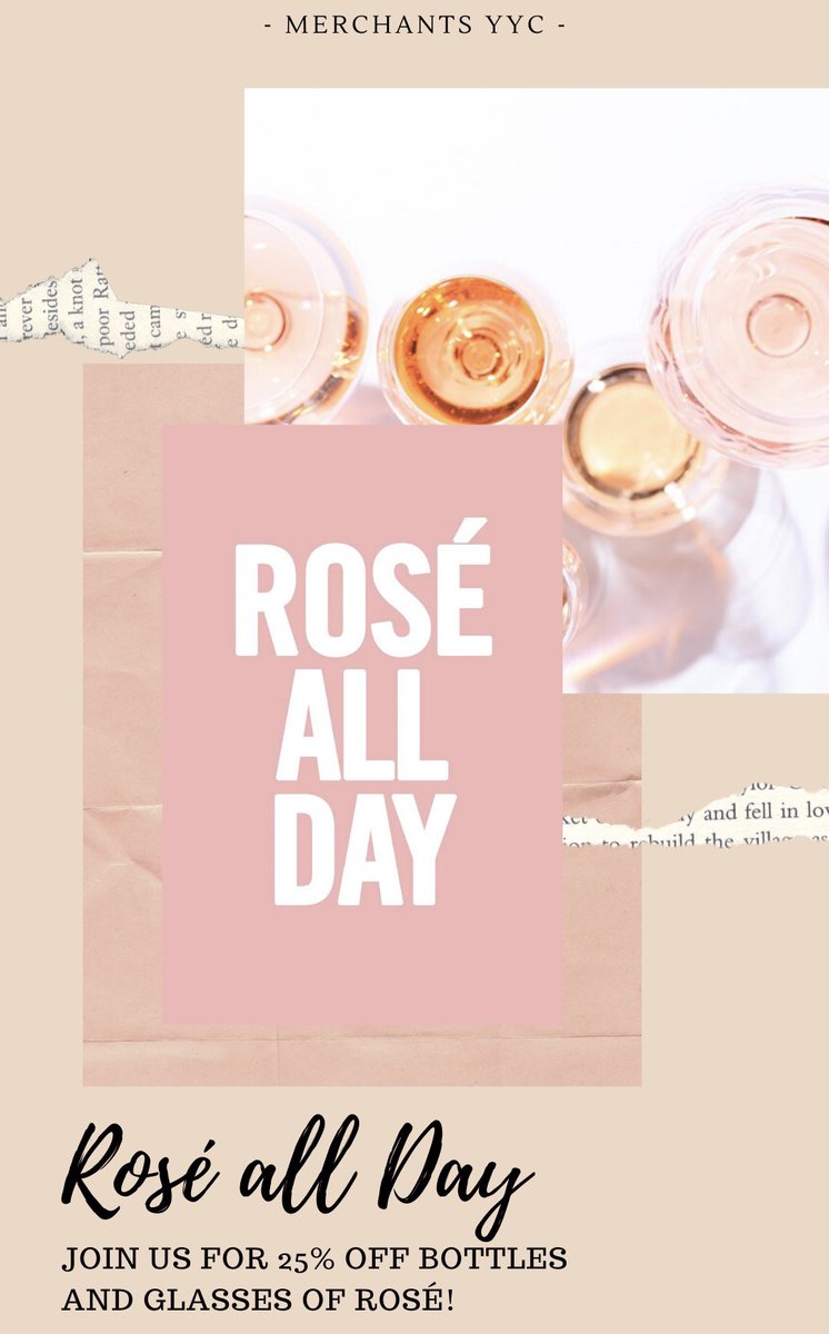merchantsyyc's tweet photo. Beat the heat and join us for 25% off bottles of #rosé at #merchantsyyc! Its Rosé all Day today and every Tuesday!
#calgary #yyc #wine #winenight #welcomeback #staysafe #rosé #roséallday #pink #alberta #MKW https://t.co/CLcMylzKR4