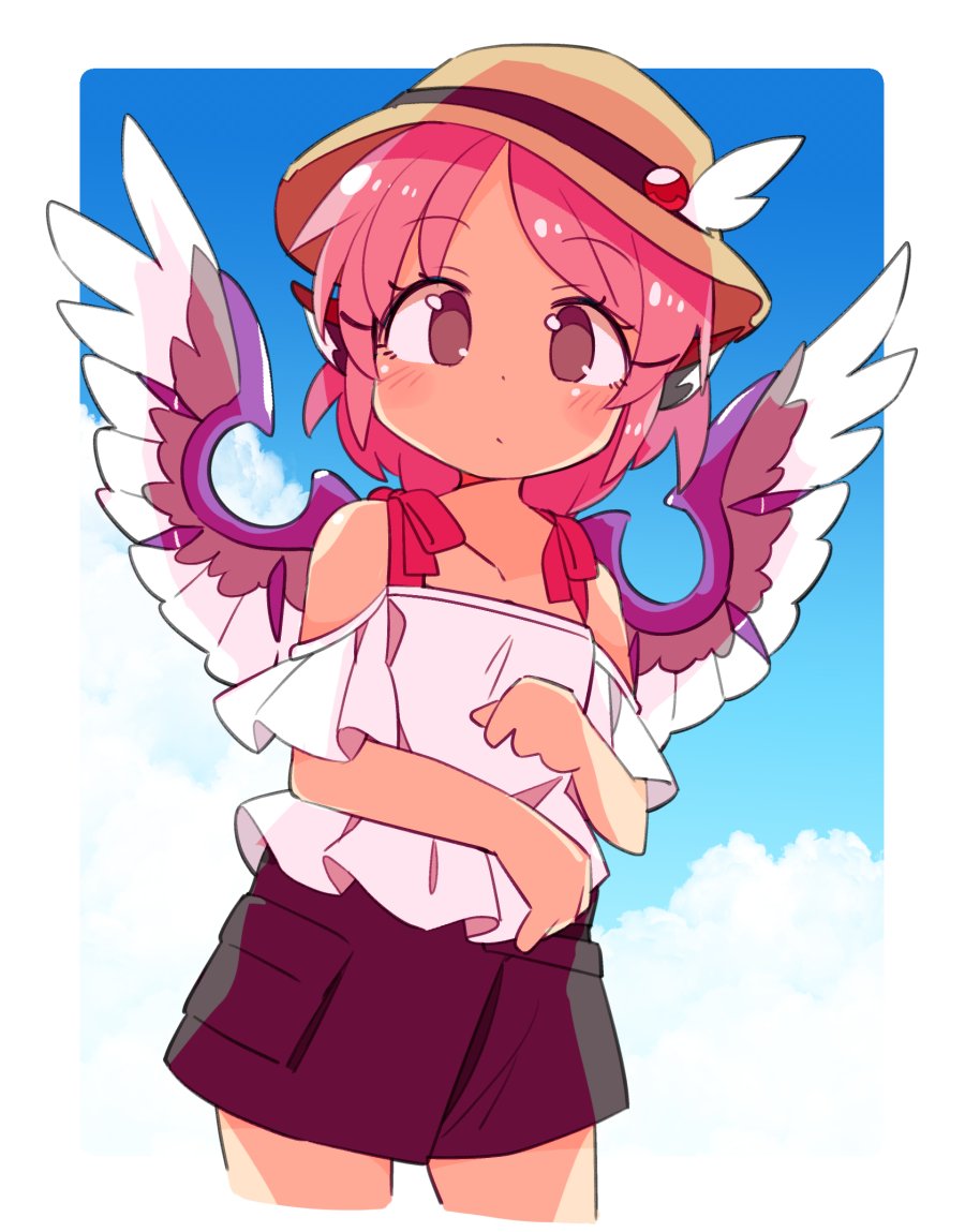 mystia lorelei 1girl solo wings pink hair brown headwear animal ears short hair  illustration images