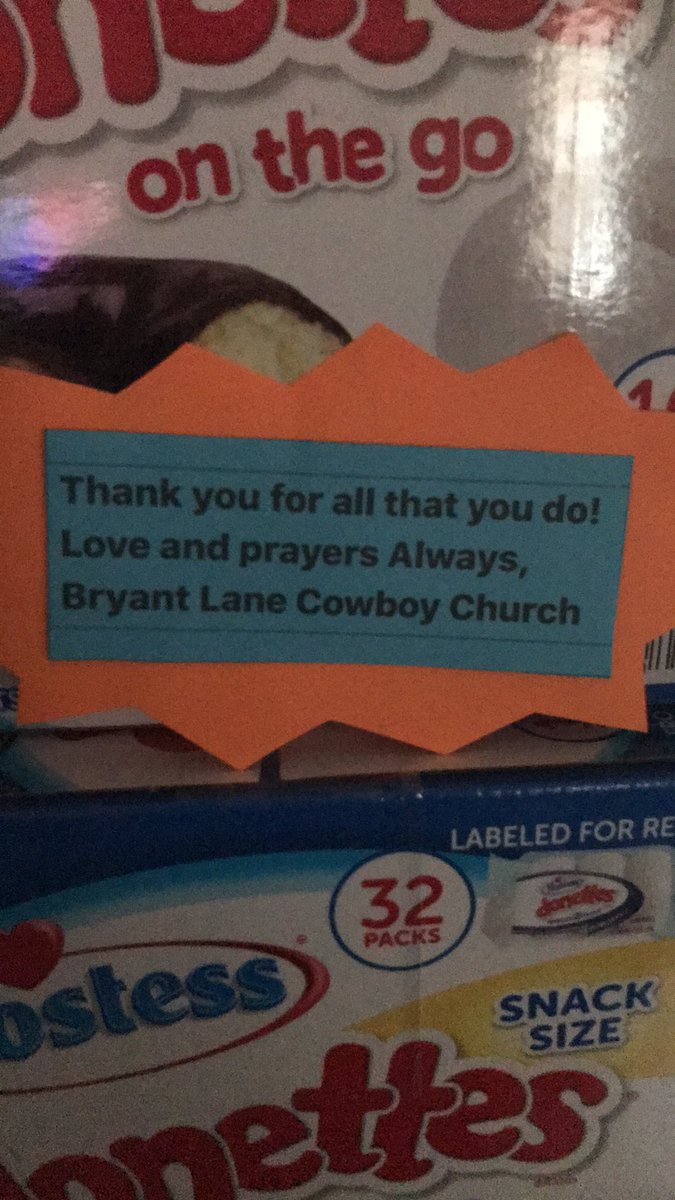 LoveFireDept's tweet photo. Thank You to Bryant Lane Cowboy Church and Coach Kasey Astor for the wonderful snacks and message of love and prayers. #LoveThyNeighbor https://t.co/ArSti93BlI