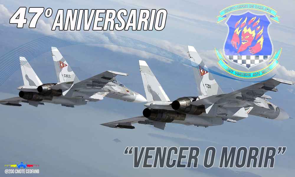 GJPedroJuliac's tweet photo. El @grupo11amb, con su Lema "VENCER O MORIR" custodia el espacio aéreo soberano a bordo de los poderosos Sukhoi 30Mk2, punta de lanza de nuestra @AmbFanb, pilotados por hombres valientes y comprometidos con Venezuela. https://t.co/bg5ynfCdmW
