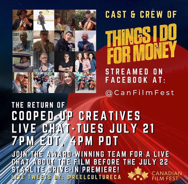 Kicking off in just a few minutes with the cast and crew of  @ThingsIDoForMo1!!Follow the convo live with Canadian Film Fest on FB live or stick with us as we tweet away!
