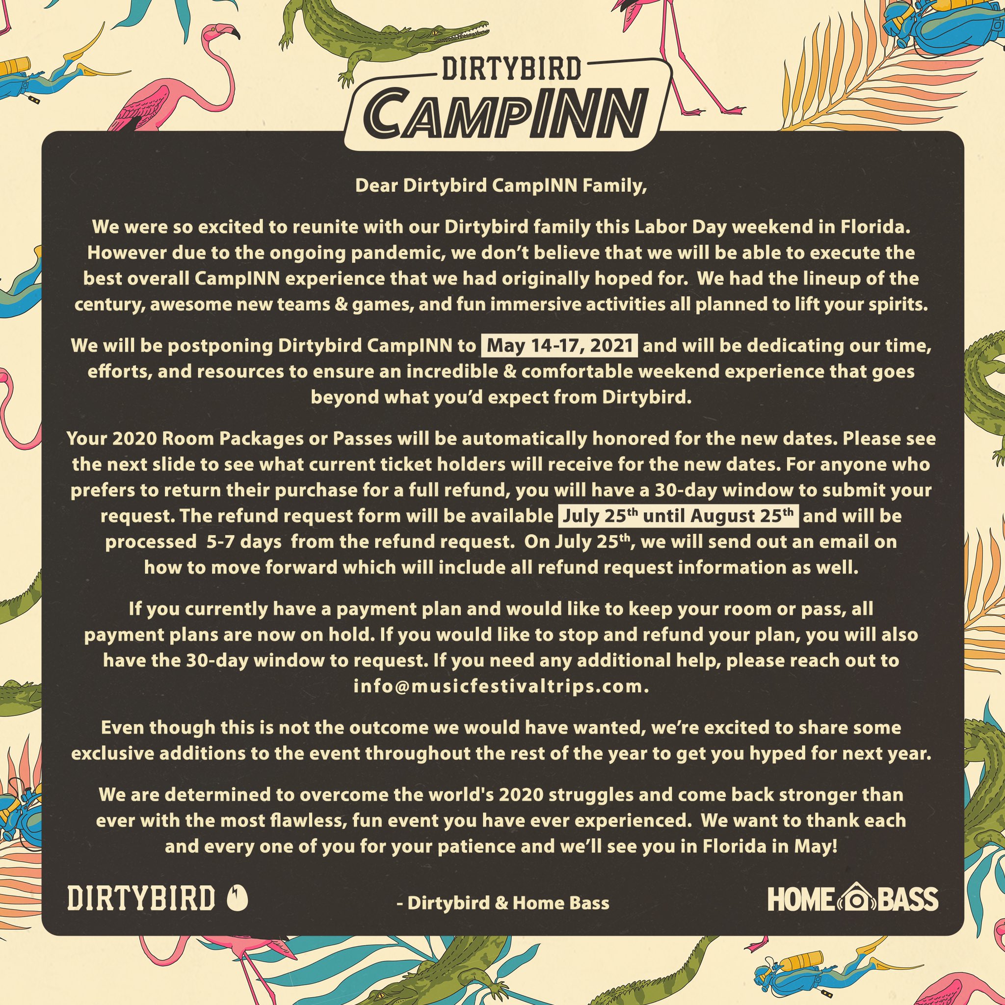 Dirtybird CampINN postponement statement