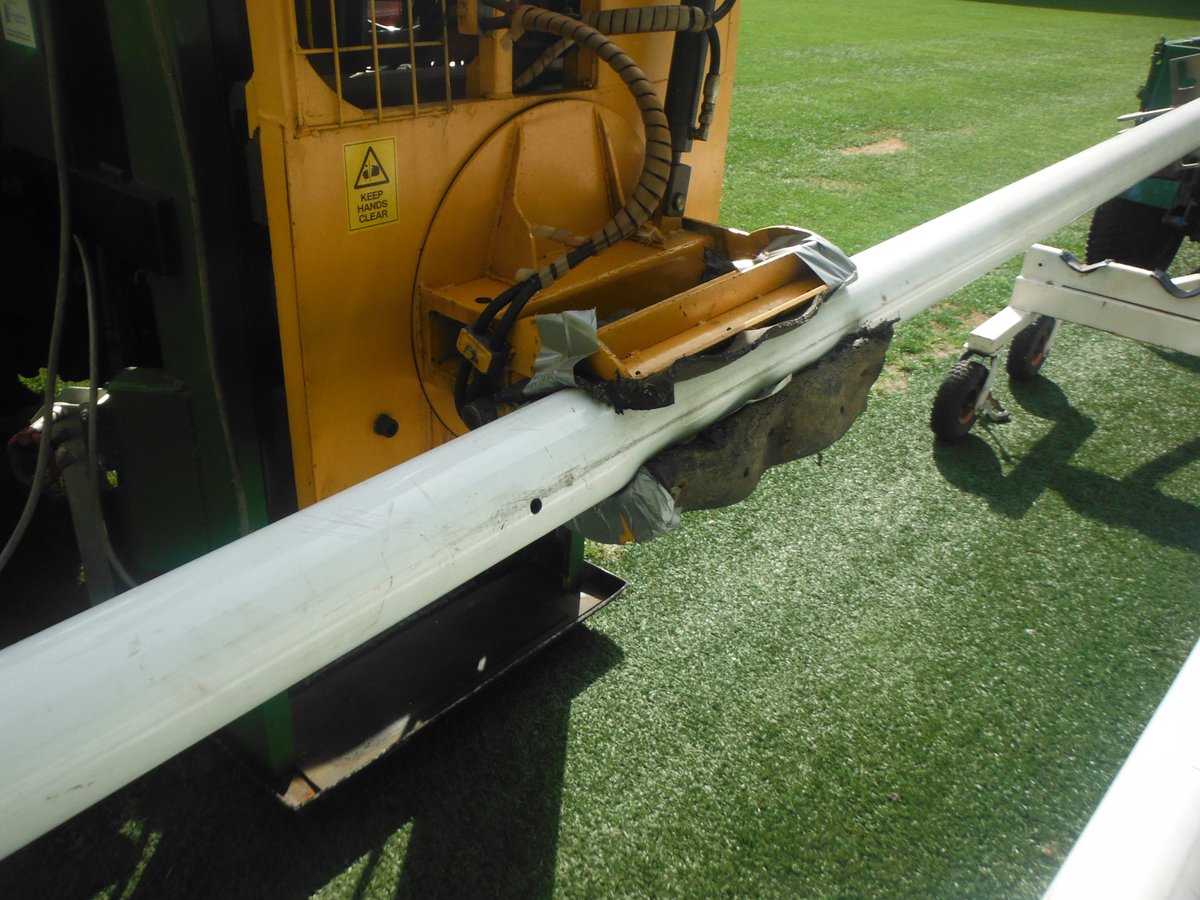 STRI_Australia's tweet photo. Equipment innovation is a great thing! To install the rugby posts at AAMI Park, Justin Lang & team use a machine that grabs the post horizontally from a trailer, then lifts it high into the air, rotates the post vertically and fits the post into the ground. #STRIgroup #STRIaus https://t.co/zbt3kK1rWW