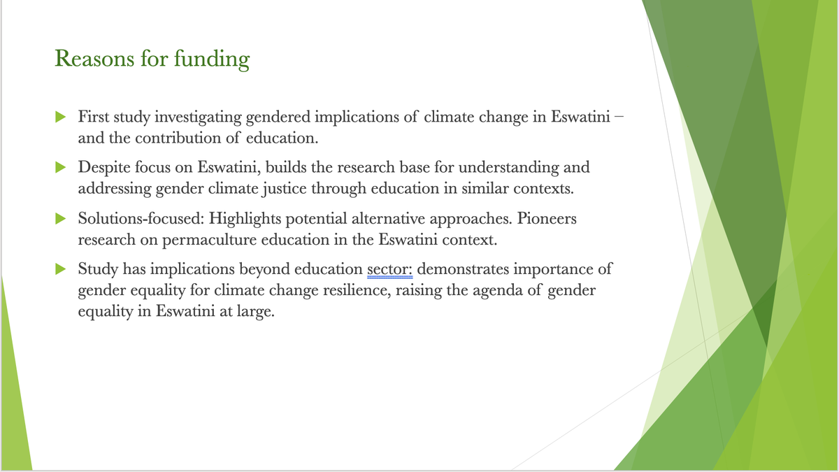 Georgina_KateA's tweet photo. A few slides on my #dissertation research into #gender considerations for #education in the context of #climatecrisis...  Looking forward to presenting my research as a competitor in the @IdspIoe Competition on Thursday! #IDSP20C @IOE_London #wishmeluck #eswatini #permaculture https://t.co/5KuFPpgIMa