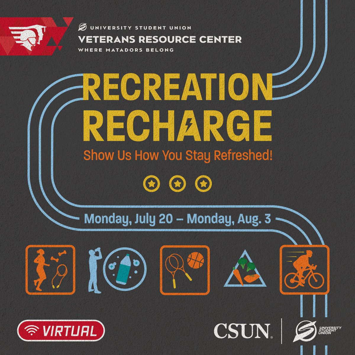 CSUN_RHA's tweet photo. The USU has been coming through for you guys with all this virtual fitness!! Come show them what you got and show them how you belong with the matadors 🤟!! https://t.co/JOw87hqZn6