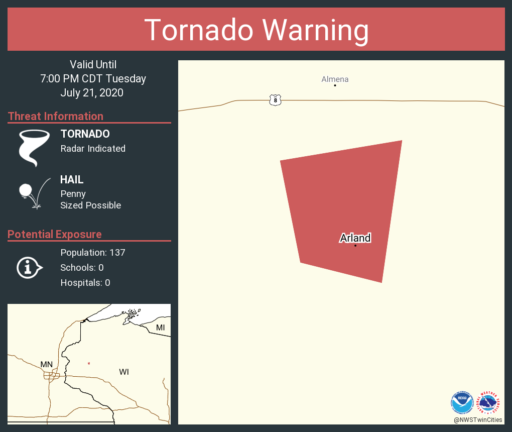 Tornado Warning including Arland WI until 7:00 PM CDT