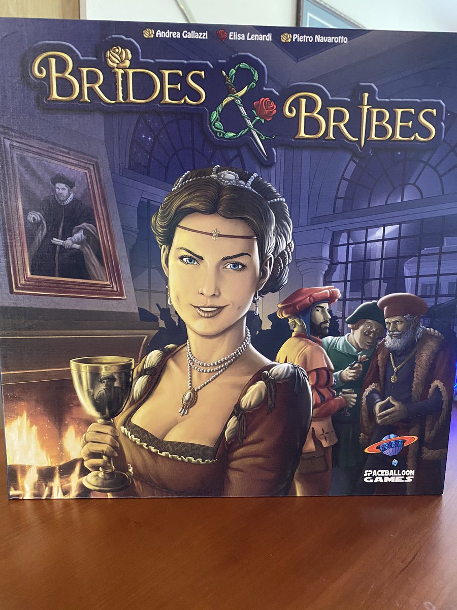 thing12games's tweet photo. Apparently today is game delivery day, as Brides &amp; Bribes by @SpaceballoonGam arrived!

A competitive game of scheming, family power, and marriages. https://t.co/PVrqyZGc7K