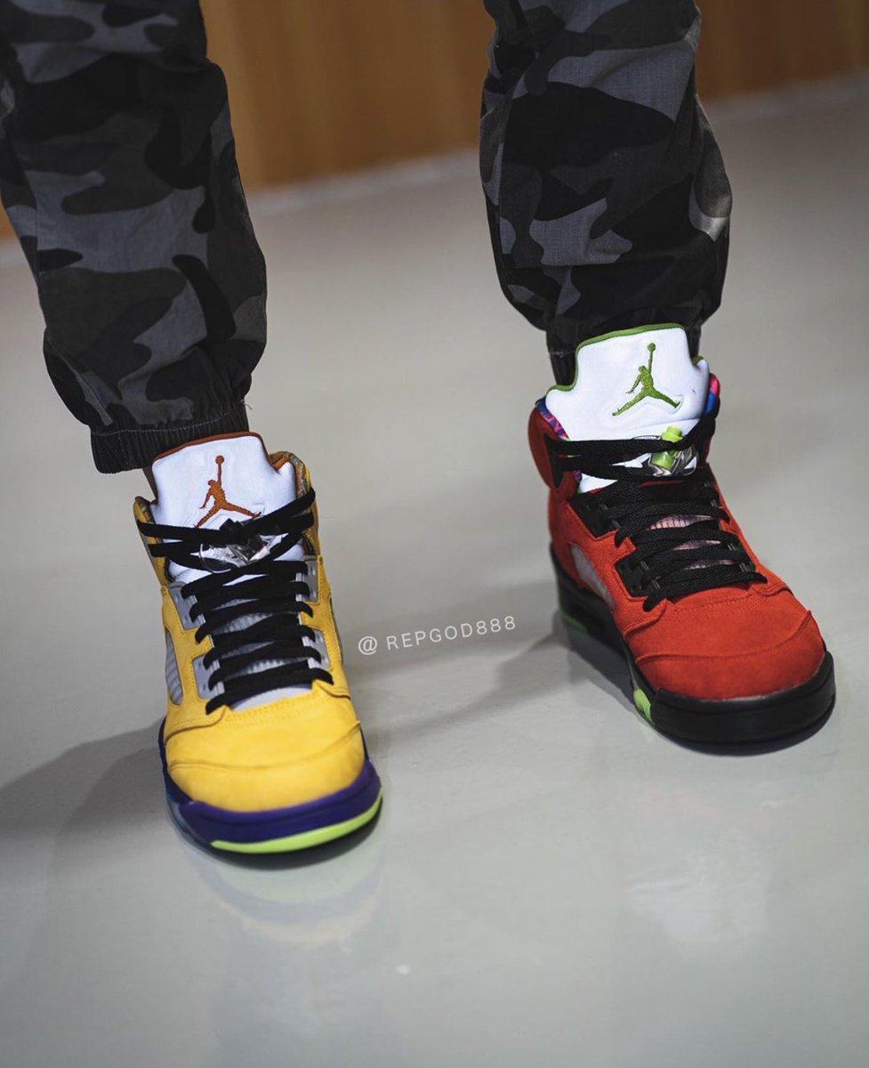 nicekicks's tweet photo. On-foot look at the Air Jordan 5 “What The.” Are these 🔥🔥🔥 or 🚮🚮🚮 https://t.co/z2ziQ83k0u