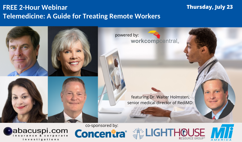 buzzystreet's tweet photo. Coming this Thurs! @WorkCompCentral welcomes an expert panel who will discuss #telemedicine in a 2-hour webinar - the panel will explore how the pandemic has impacted treating #workerscomp injuries. Click to register:  https://t.co/sYZS6wK0xQ #webinar #tuesdayvibes https://t.co/XnhwDUcmQT