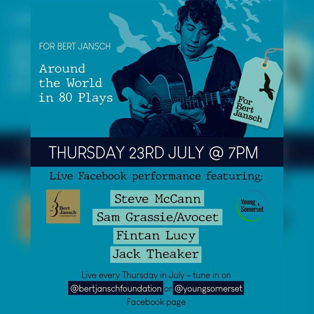 BertJanschFoundation (@bertjanschfdn) on Twitter photo This week’s @80_plays_for_bert Participants Gig hosted by <a href="/dariushkanani/">Dariush Kanani</a> features <a href="/avocetmusic/">Avocet</a> from Scotland, <a href="/FintanLucy/">Fintan Lucy</a> from Cork, Steve McCann from Belfast & @theakerfolk from Fleet. Showtime: 7pm BST, Thu 23 July at facebook.com/bertjanschfoun….… instagr.am/p/CC62POcnQmS/ This week’s @80_plays_for_bert Participants Gig hosted by <a href="/dariushkanani/">Dariush Kanani</a> features <a href="/avocetmusic/">Avocet</a> from Scotland, <a href="/FintanLucy/">Fintan Lucy</a> from Cork, Steve McCann from Belfast & @theakerfolk from Fleet. Showtime: 7pm BST, Thu 23 July at facebook.com/bertjanschfoun….… instagr.am/p/CC62POcnQmS/
