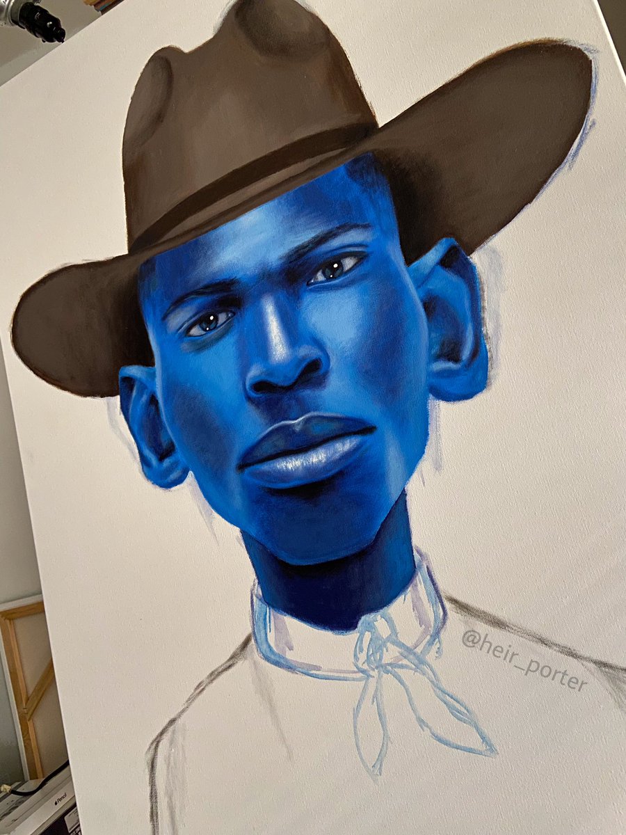 heir_porter's tweet photo. Started this painting yday. Had this black cowboy concept....Still a work in progress.🎨🎨🐎 (acrylic on canvas) https://t.co/3qEskh0jJe