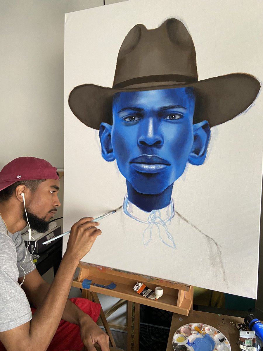 heir_porter's tweet photo. Started this painting yday. Had this black cowboy concept....Still a work in progress.🎨🎨🐎 (acrylic on canvas) https://t.co/3qEskh0jJe