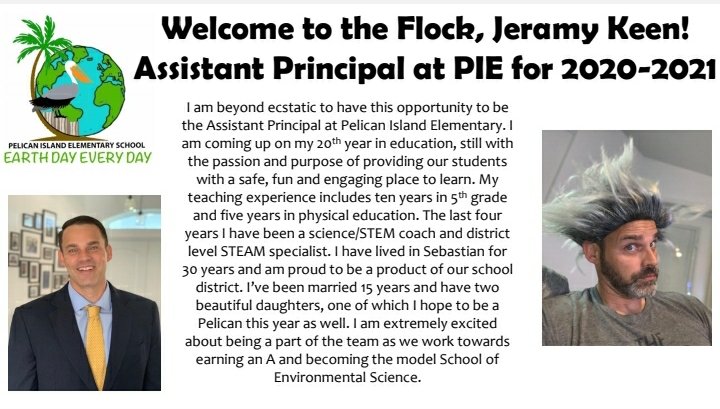 We are so, so excited to introduce our new Assistant Principal, Jeramy Keen, to our flock! #WatchUsGrow in 20-21! #PIEProud #SDIRCStrongerTogether