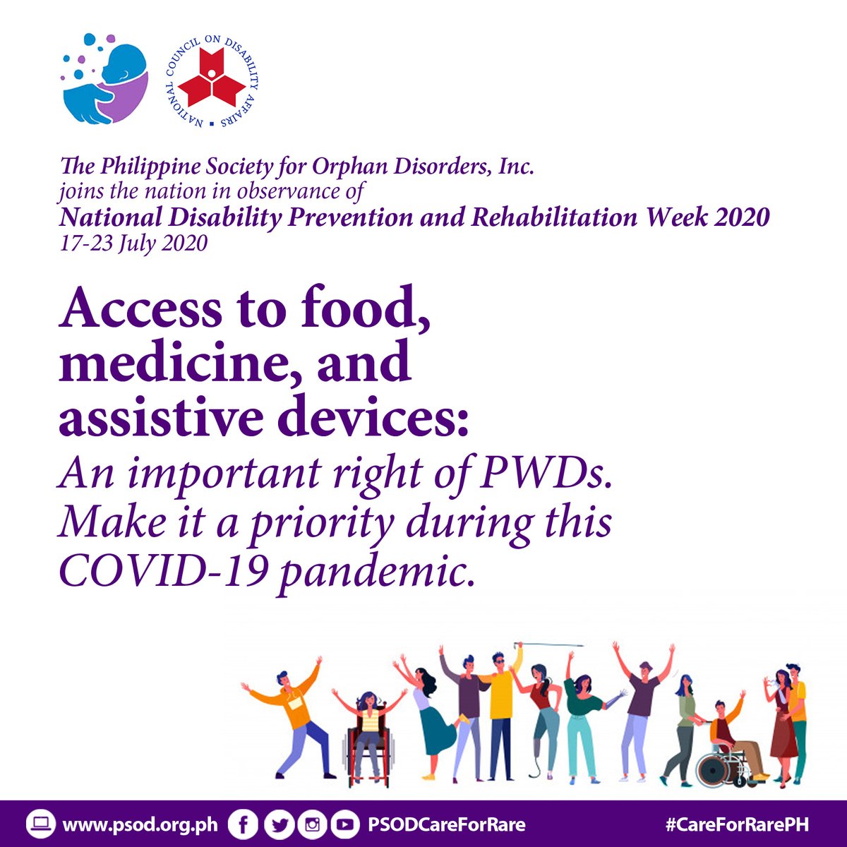 PSODCareForRare's tweet photo. PSOD joins #NCDA and the nation in observance of National #Disability Prevention and Rehabilitation Week. PSOD joins the call on providing access to food, medicine and assistive devices among PWDs and on making this a priority during this #COVID19 pandemic. #CareForRarePH https://t.co/a7qgEigaGE