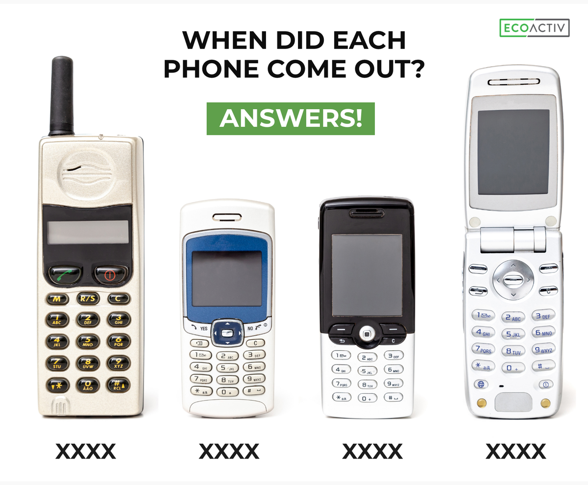 ecoactiv_au's tweet photo. ANSWERS:

These cell phones came out in…

1. 2000
2. 2004
3. 2006
4. 2009

There is a chance some of these older devices are laying around in your home! Remember to dispose of them correctly and recycle them out of landfill. https://t.co/yZz8IY8cdZ
