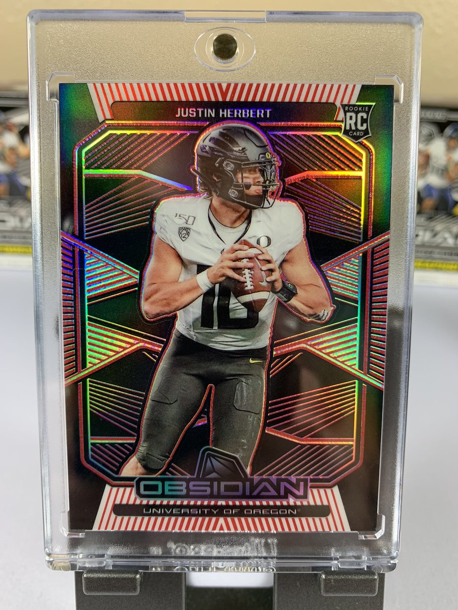 RipReadySports's tweet photo. Likely our best hit of the entire case of 2020 @PaniniAmerica Obsidian Draft Picks Football was this amazing Electric Etch Red #JustinHerbert RC #’d 3/5 😲🔥🔥🔥 #Chargers #Panini #WhoDoYouCollect https://t.co/n7AGsnWQoe