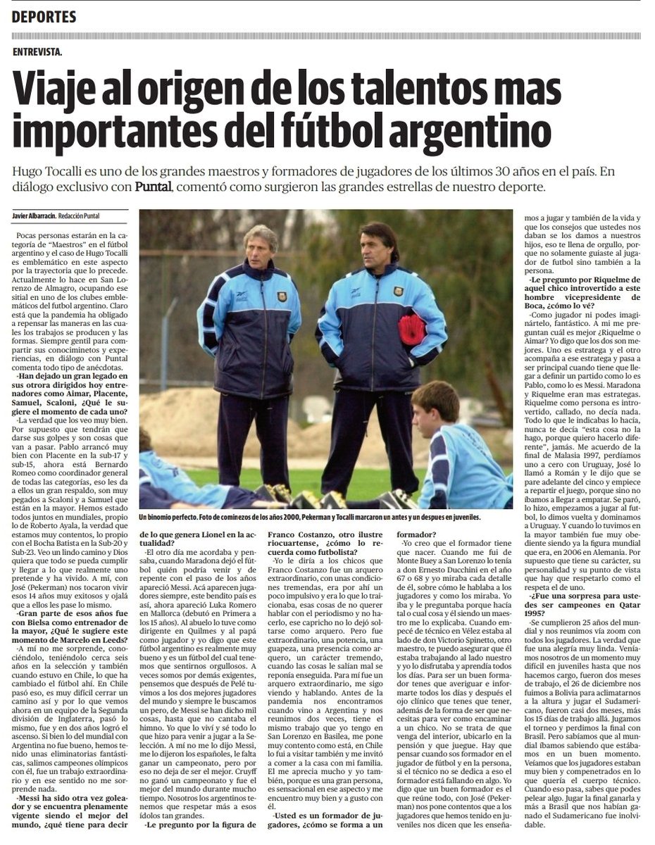 JaviAlbarracin2's tweet photo. La palabra de #HugoTocalli para @DiarioPuntal uno de los grandes hacedores de futbolistas en el mundo @Argentina #aimar #riquelme #messi #kunagüero https://t.co/ICYGBi8snr